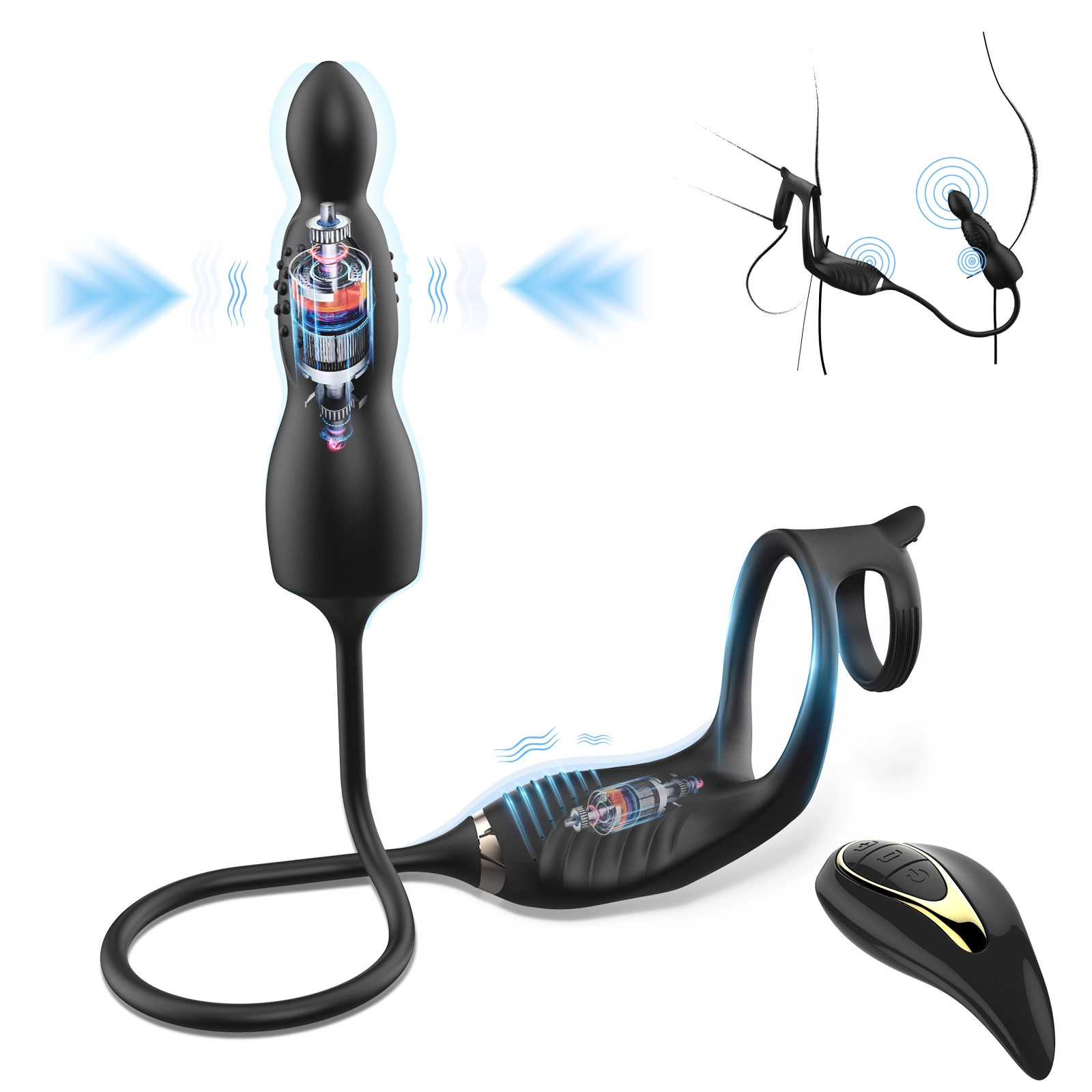 Carmine Titreşimli Masajlı Kumandalı Penis Halkalı Anal Plug