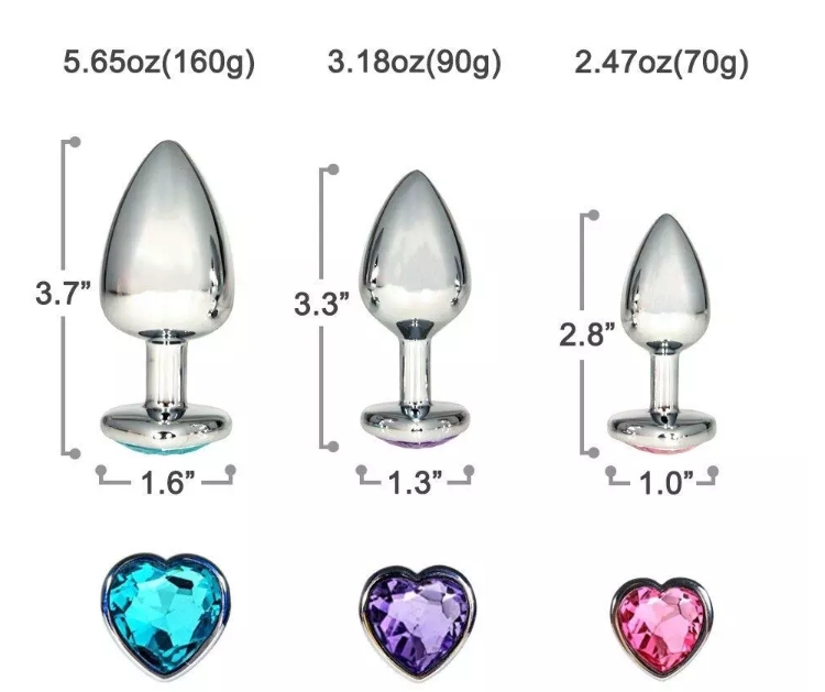 3 Farklı Boyutta Kalp Şeklinde Paslanmaz Sert Metal Anal Plug