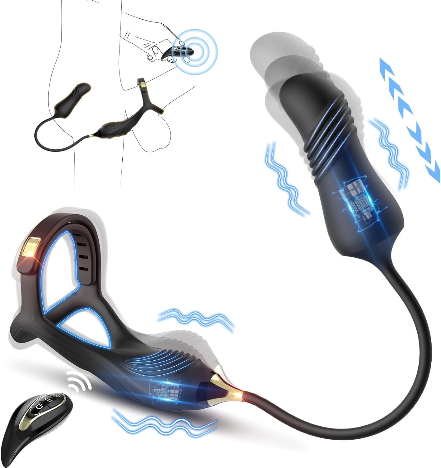 Carmine Titreşimli Git Gel Yapabilen Kumandalı Penis Halkalı Anal Plug