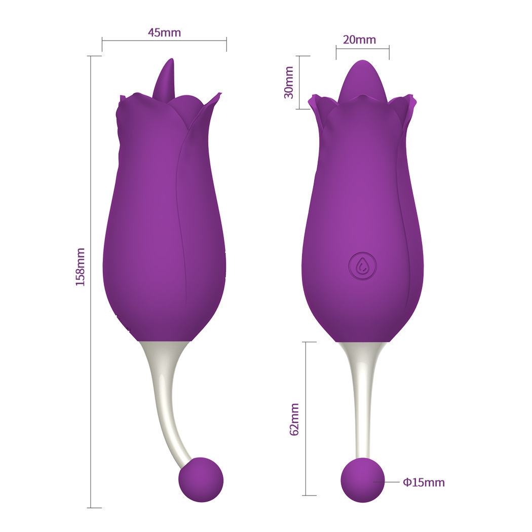 2 in 1 Dil Simülasyonu Su Geçirmez Pürüzsüz Silikon Lüks Gül Vibratör