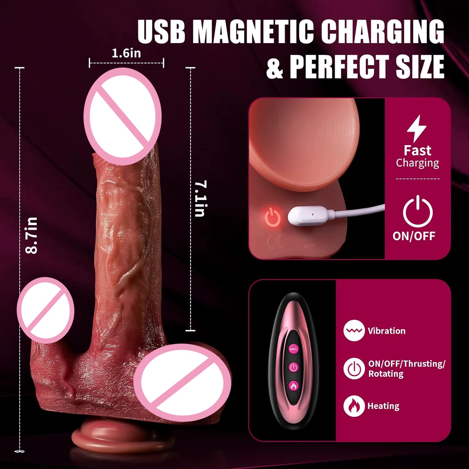 Carmine Git Gel ve Yalama Yapabilen Titreşimli Vantuzlu Realistik Dildo Vibratör