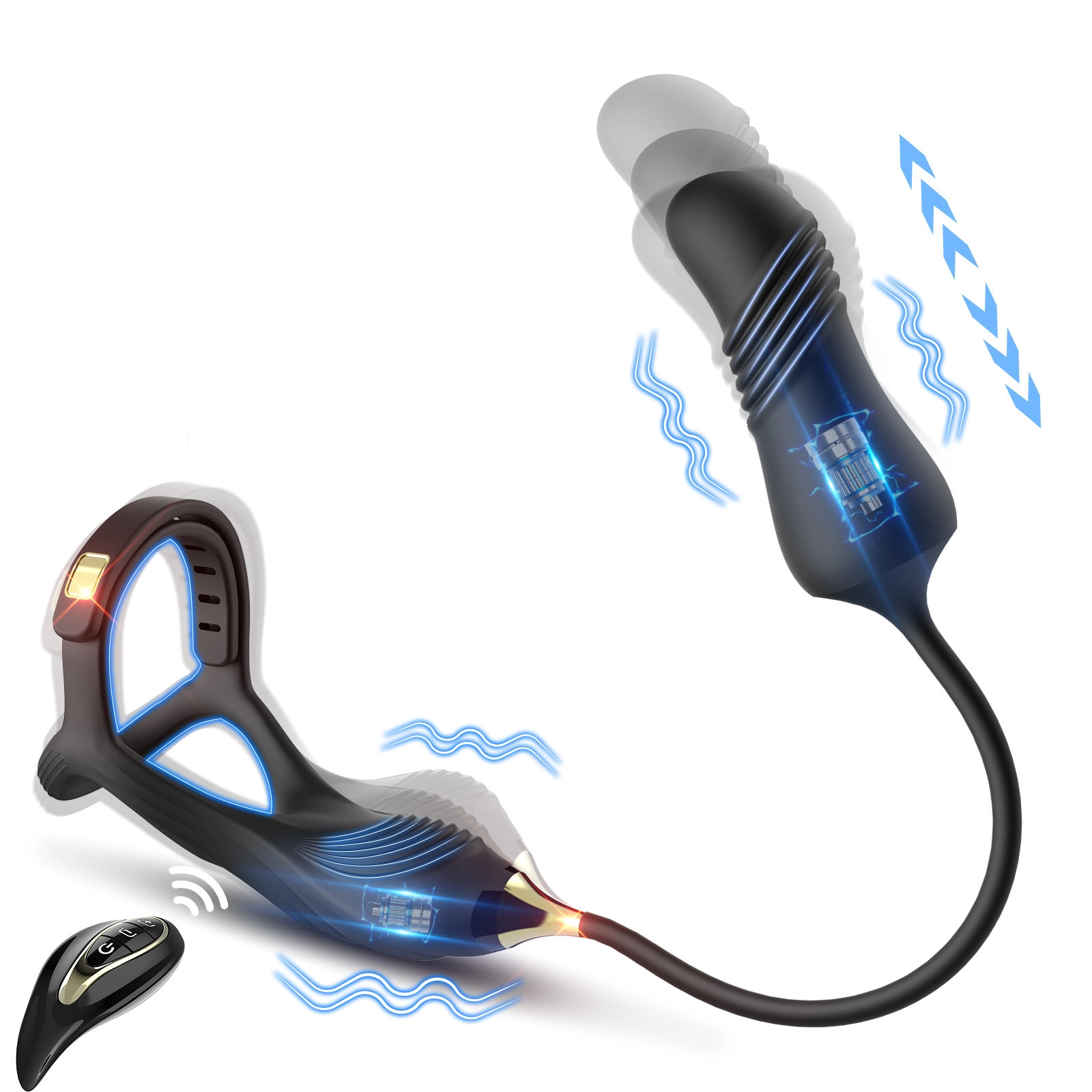 Carmine Titreşimli Git Gel Yapabilen Kumandalı Penis Halkalı Anal Plug