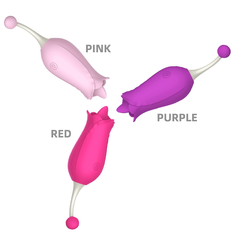 2 in 1 Dil Simülasyonu Su Geçirmez Pürüzsüz Silikon Lüks Gül Vibratör