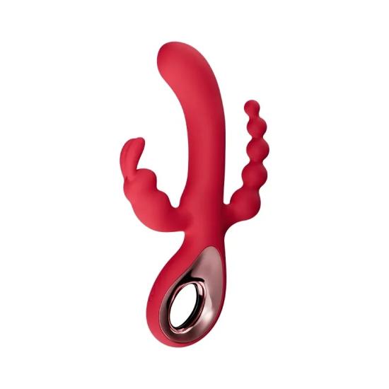 Carmine Vajina Anüs Klitoris Pürüzsüz Silikon Su Geçirmez Şarjlı Rabbit Vibratör