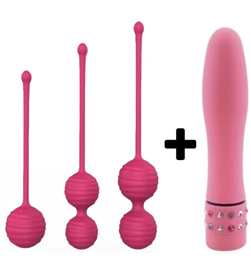 Carmine 3 Farklı Ağırlıkta Vajinal Anal Kegel Toplar ve Mini Vibratör