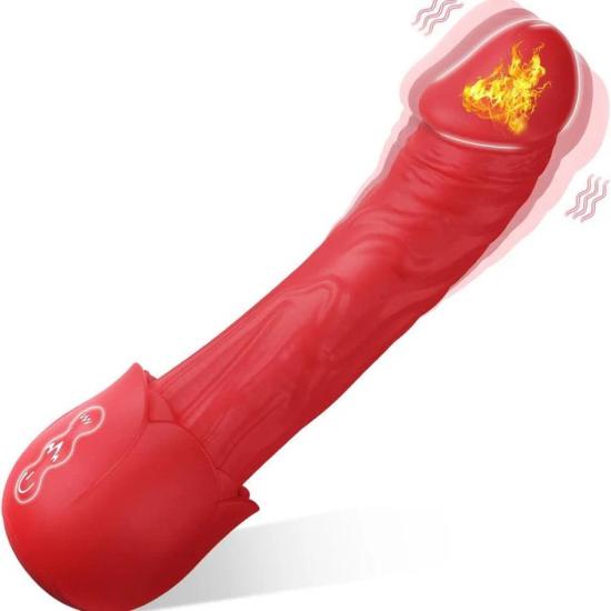 Carmine Isıtmalı Titreşimli Gül Model Dildo Vibratör ﻿﻿﻿﻿