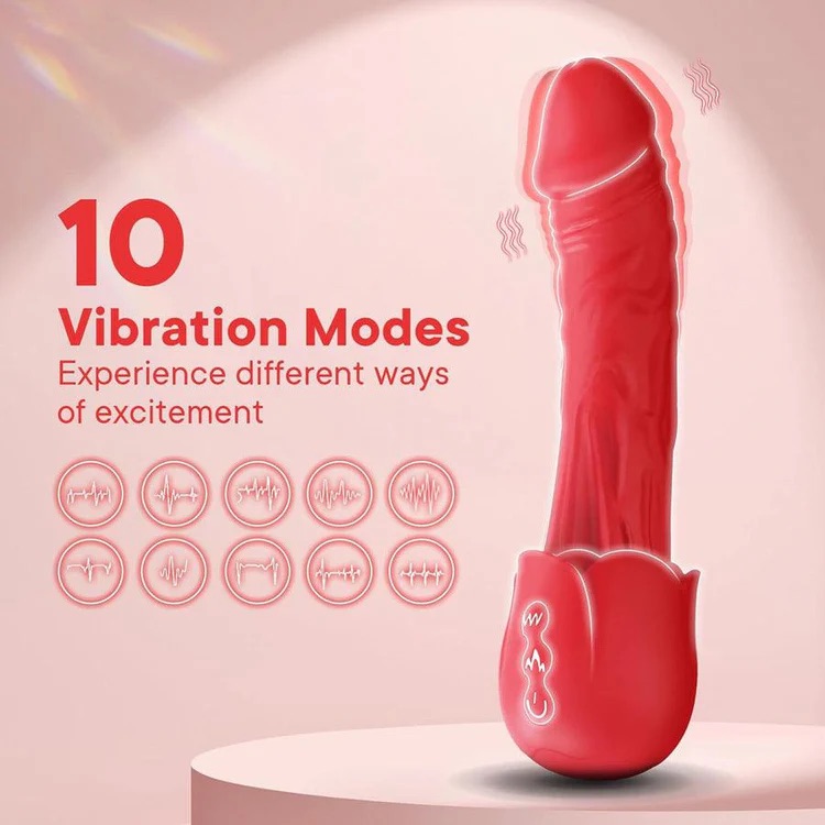 Carmine Isıtmalı Titreşimli Gül Model Dildo Vibratör ﻿﻿﻿﻿